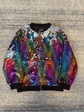 Vintage JoJo Siwa Flip Sequin Bomber Jacket Rainbow Girl's XL